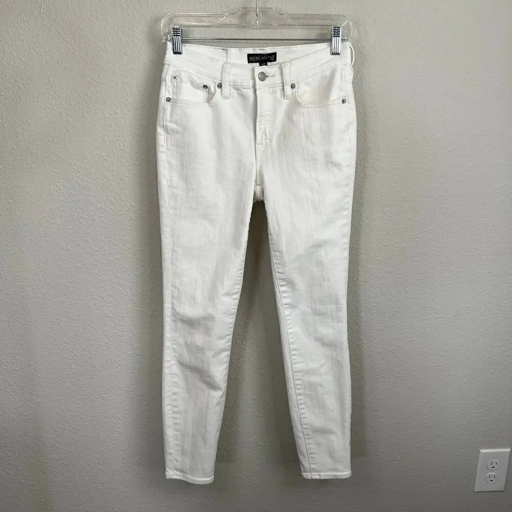 J. Crew Mercantile White Skinny Jeans Women's 26 Denim Mid Rise Stretch